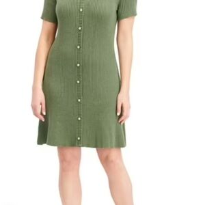 French Connection Green Button-Down Midi Dress